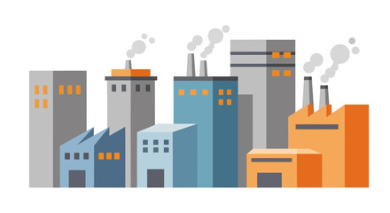 Fototapeta premium Modern industrial cityscape with diverse factory buildings and smoke stacks