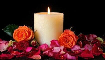 Fototapeta premium Candlelight Romance - A Serene Still Life with Roses and Warm Glow.