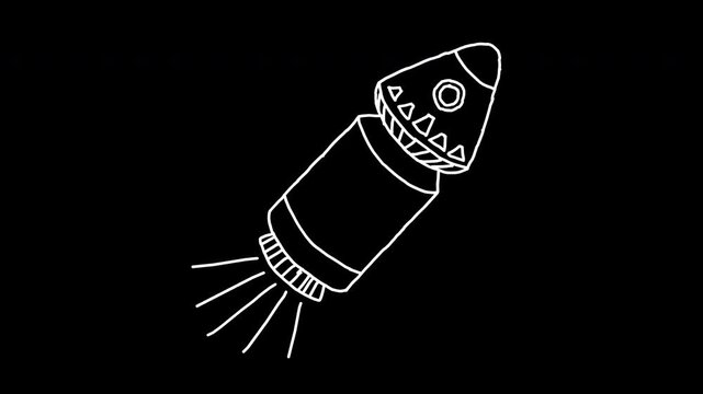 Rocket ship launch space exploration 4K Hand Drawn Animation with alpha transparent background