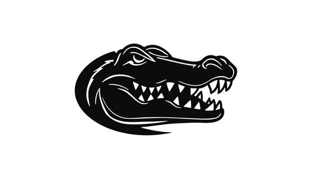 Alligator head icon portrays a predatory reptile with sharp teeth and an angry expression, creating a formidable mascot graphic perfect for sports teams or businesses needing a fierce emblem.