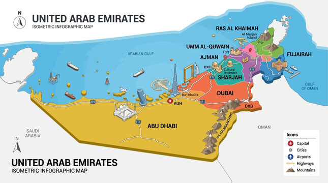 United Arab Emirates geographic infographic map.