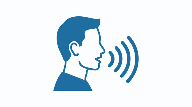 a blue icon of a man speaking.