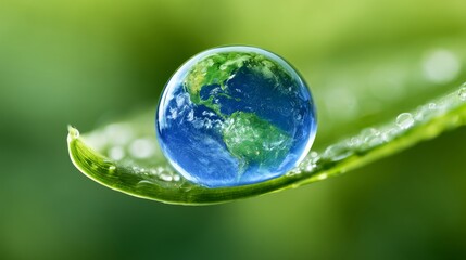 Obraz premium Glass Earth Globe On Green Leaf