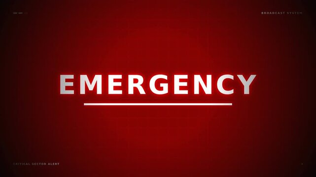 Emergency alert motion video with bold red background and white text emphasizing urgency and response readiness in critical situations.
