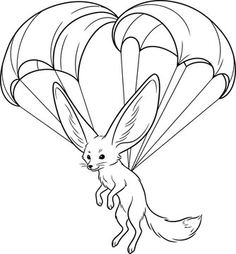 Cartoon rabbit holding parachute ready to jump