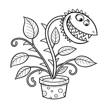 Evil Venus Flytrap Character Illustration in Pot