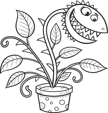 Evil Venus Flytrap Character Illustration in Pot
