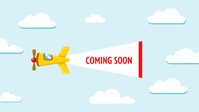 yellow airplane towing banner in cartoon style