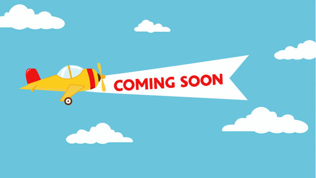 airplane towing banner cartoon style yellow red