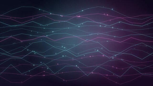 Abstract digital data wave lines with particles on dark background
