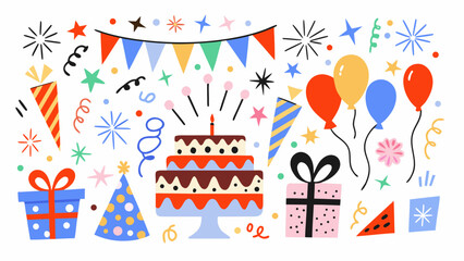 festive birthday party scene with colorful vector elements © prince