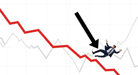 Obraz premium Man Sliding Down Declining Business Graph.