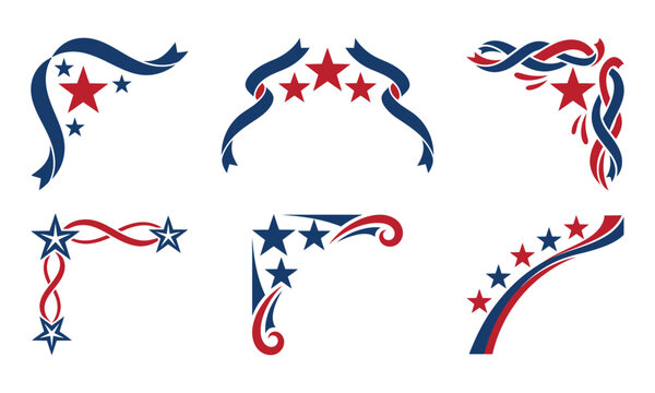 Patriotic corner decorations collection with stars and ribbons vector illustration