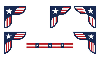 Patriotic corner emblems and banners american flag design elements for independence day graphics © MD