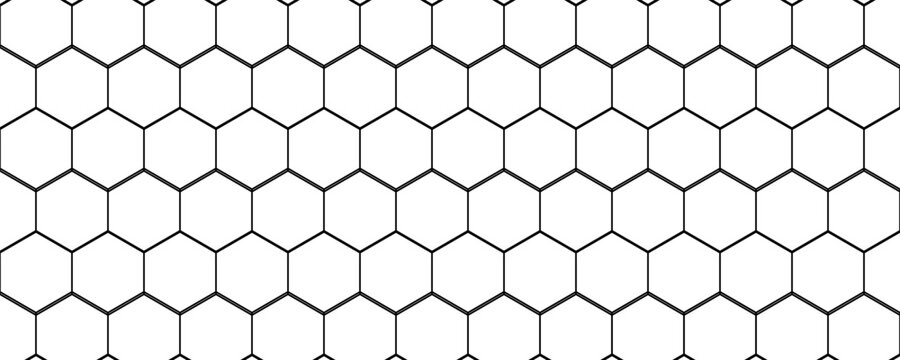 Abstract wide horizontal banner with carbon fiber grid of hexagons and orange glowing lines.
