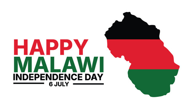Happy malawi independence day banner with national map silhouette and flag colors patriotic celebration design isolated on white background