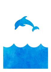 Watercolour minimalistic simple painting, dolphin silhouette, art print decor © Kate Kravchenko 
