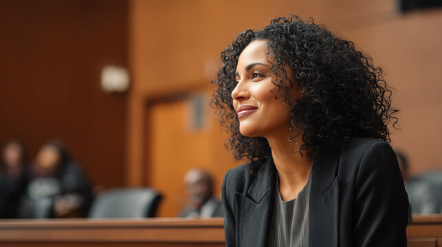 Candid portrait of prosecutor listening during courtroom discussion, realistic legal atmosphere, shallow focus