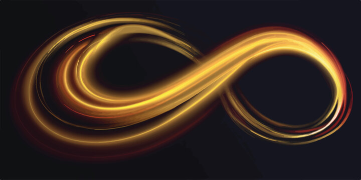 Abstract infinity symbol made of gold light trails with infinity abstract background artistic illustration movement wallpaper luminous
