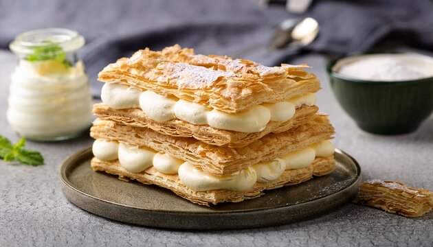 crispy mille feuille with vanilla cream filling