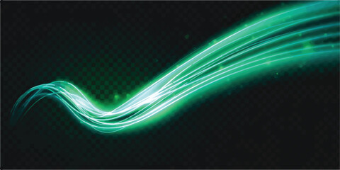 Abstract glowing teal light trails motion background with abstract particles background futuristic velocity illumination © Romana