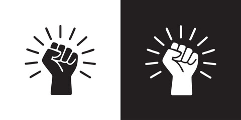 Obraz premium Minimalist Raised Fist Icon with Radiating Lines - Modern Protest Power Symbol, Strength Human Rights Resistance Graphic, and Liberty Revolution Unity Vector