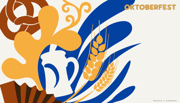 German cultural horizontal vector: lederhosen, accordion, edelweiss for October festival website headers