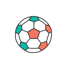 Fototapeta premium Colorful Hand Drawn Soccer Ball Doodle Icon Illustration.