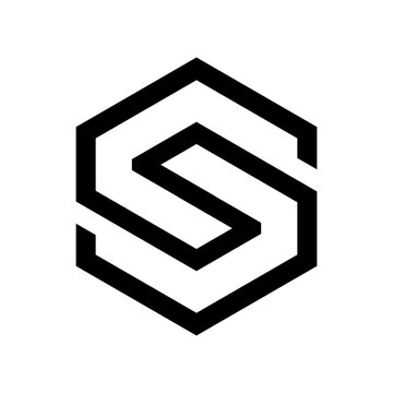 Abstract black letter S logo design within a hexagonal geometric shape, representing modern branding.