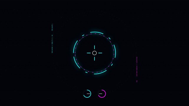 Futuristic HUD Heads-Up Display Animation with Circular Interface and Dynamic Elements for Technology and Gaming Visuals.