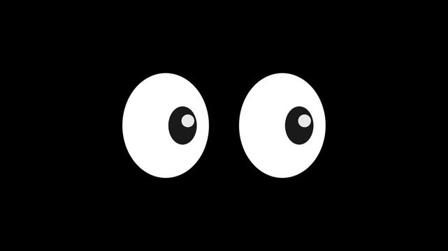 Cartoon character eyes blinking and moving loop animation on black alpha channel background