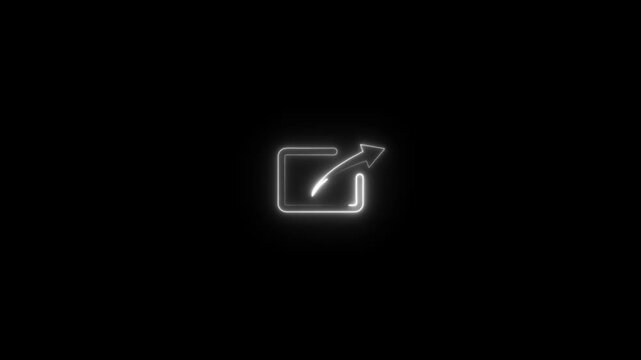 Neon glowing share icon with arrow pointing out from square frame on black background
