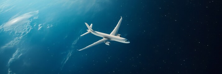 Obraz premium Passenger airliner flying high above earth, showcasing the beauty of our planet from a unique perspective, blending air travel with the vastness of space