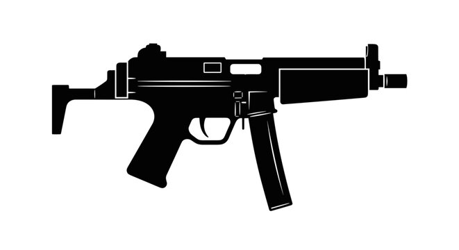 Black silhouette of a submachine gun weapon.
