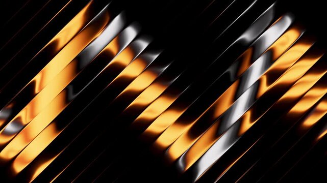 Zigzag golden lines moving behind a refractive surface. Energetic kinetic loop with a modern abstract design. 3D render motion.
