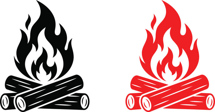 Campfire log flame icon set