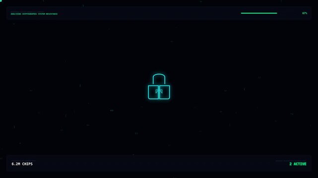 Dynamic motion of a neon padlock symbol illustrating digital security and data protection in a high-tech environment.