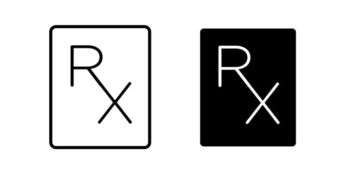 RX icon in outline and solid style, isolated on white background. Ideal for pharmacy, prescription, and medical features in mobile and web design