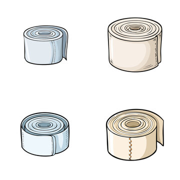 Set of four medical bandages and tapes for wound care and first aid treatment