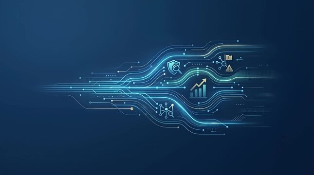 Futuristic Digital Interface with Data Visualization Icons
