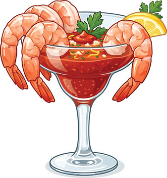 Shrimp cocktail in a margarita glass with lemon and parsley garnish light bite seafood platter appetizer platter party food finger food marinated shrimp cocktail sauce