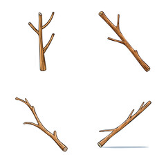 Obraz premium Set of four rustic wooden branches with a natural texture and varying angles