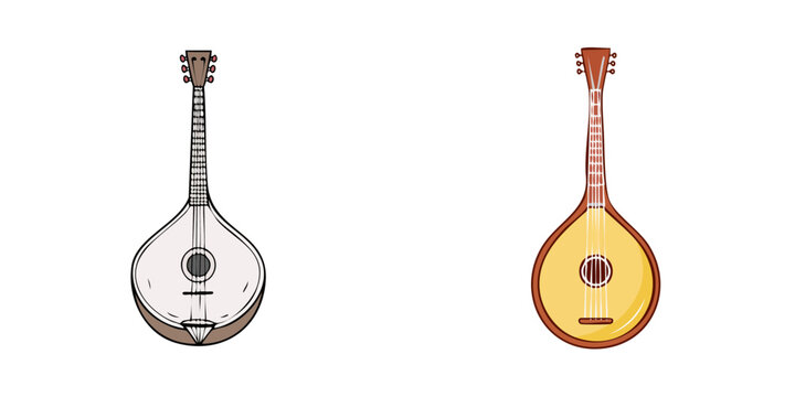 Set of two traditional lute style stringed musical instruments