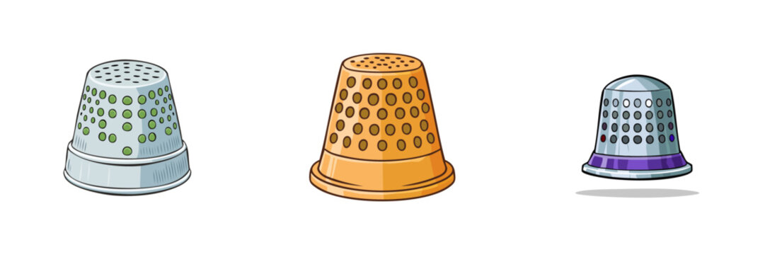Set of colorful sewing thimbles with patterned surfaces for protection