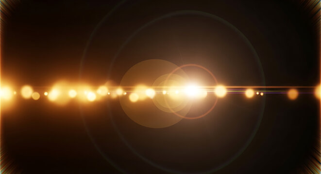 Golden orange bokeh light overlay feature vibrant lens flare ray and defocused glare effect mimic vintage old film flash leak and cinematic sunlight texture for aesthetic background design