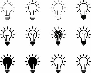 Naklejka premium light bulb icons black and white lightbulb
