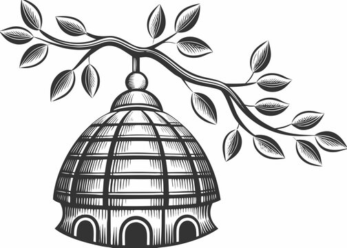 beehive hanging from branch illustration hive bee