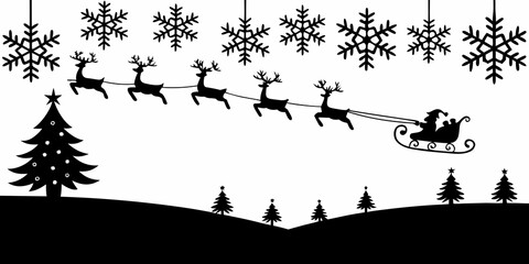 santa claus flying with reindeer silhouette sleigh © Raju