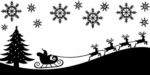 santa claus silhouette with reindeer and snowflakes © Raju