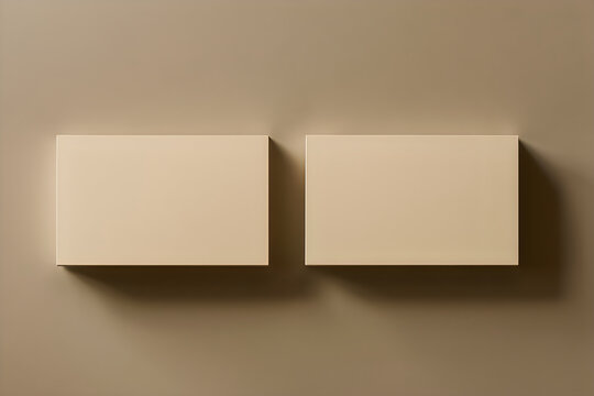Two blank business cards side by side mockup with realistic soft shadows on tan background